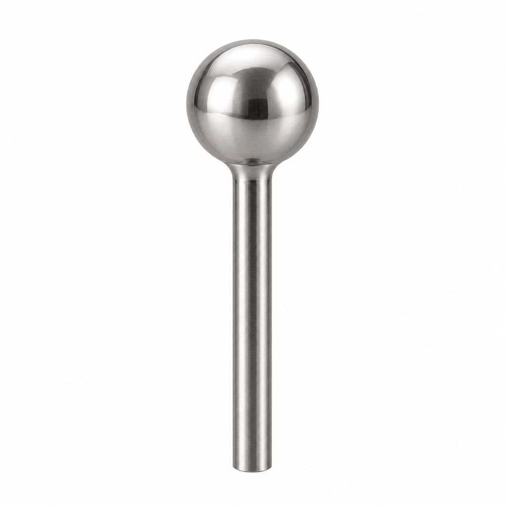 AI illustration of adjustable tooling balls showing one ball on a smooth cylindrical mounting stem.