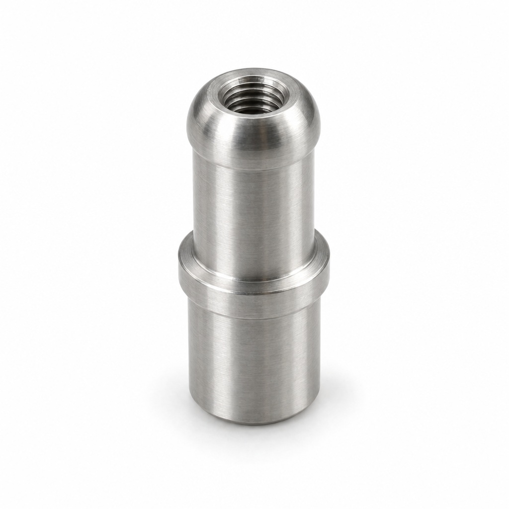 AI illustration: Threaded locating pins: stainless pin with rounded ball-end and internal axial thread