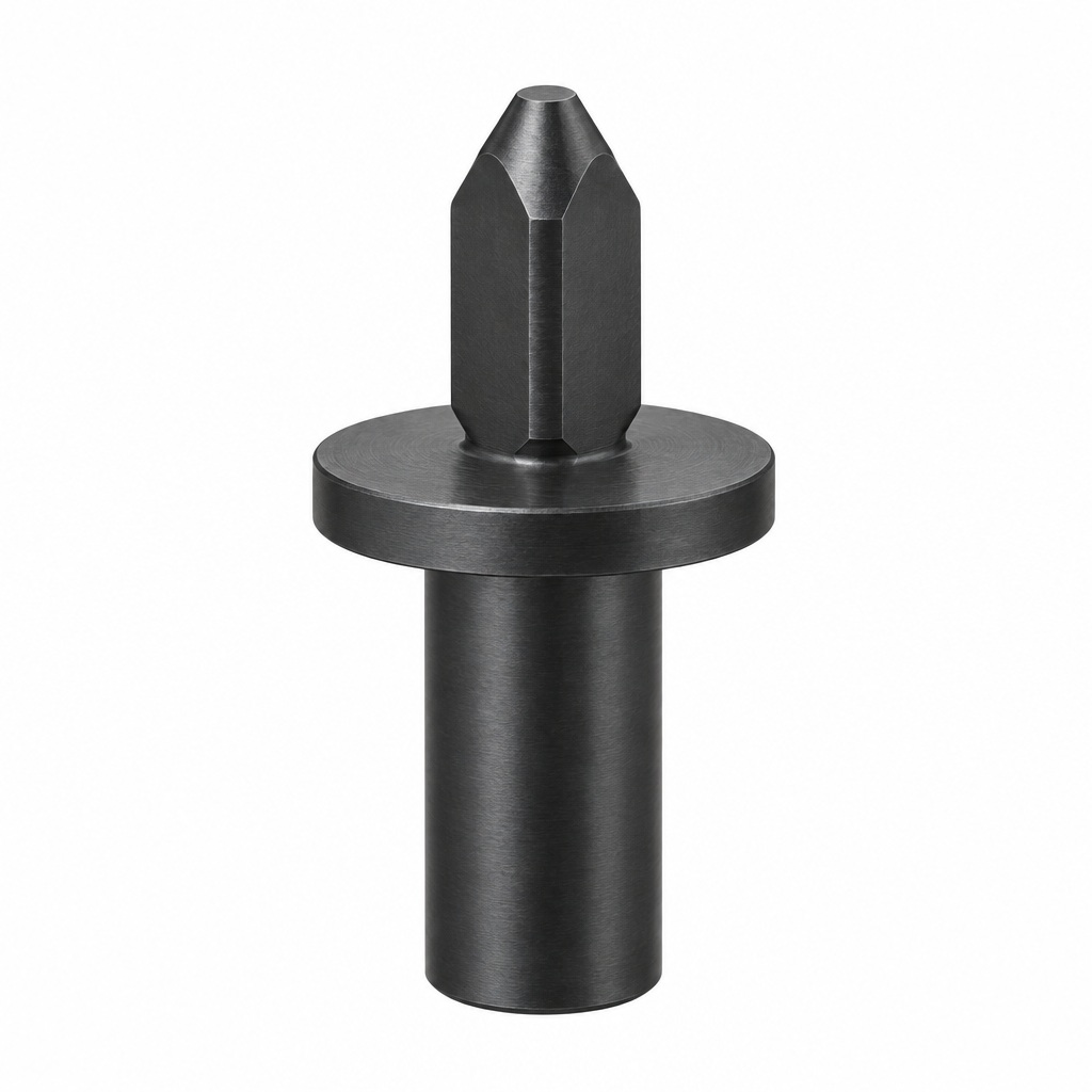 AI illustration: Diamond locating pins: relieved locating head, round flange and smooth mounting shank