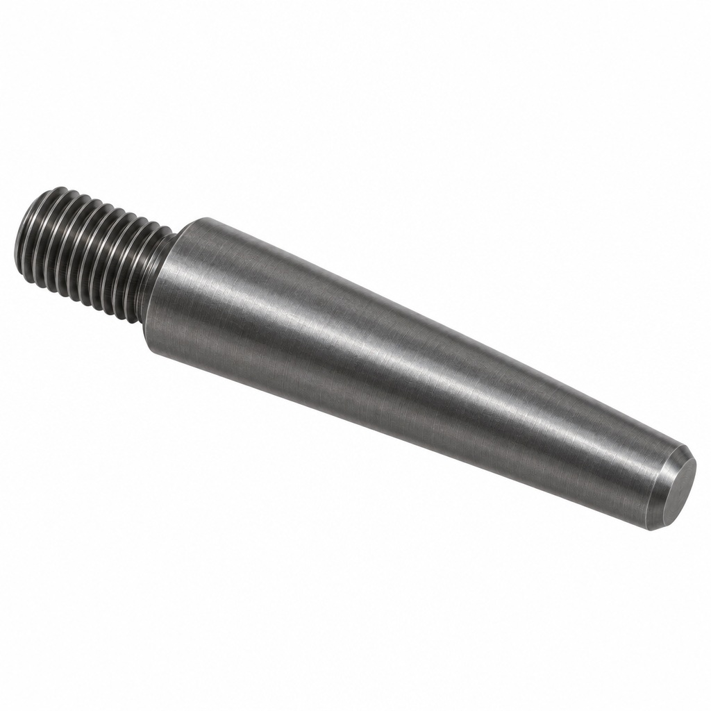 AI illustration of externally threaded taper pins, showing one pin with the thread at its wider end.