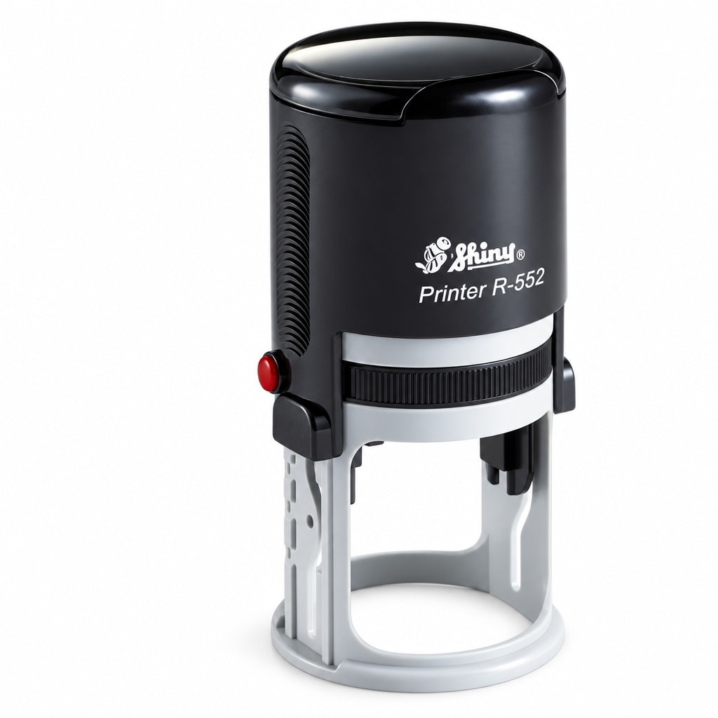 Shiny 552R Virginia professional engineer stamp housing, upright with its open light gray base