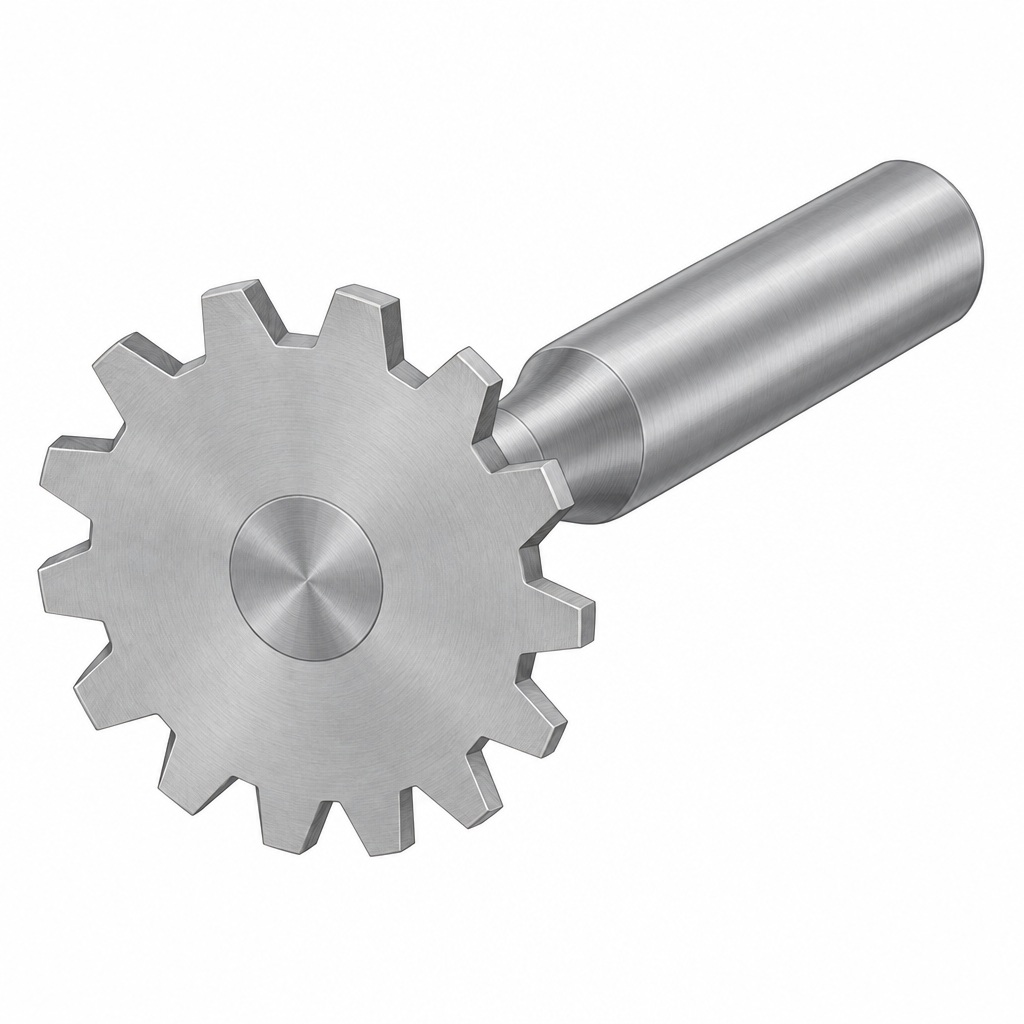AI illustration of solid-carbide keyseat cutters, showing one tool with 14 straight teeth and a round shank.
